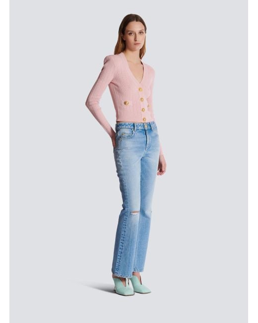 Balmain Blue Logo Horn Denim Pants