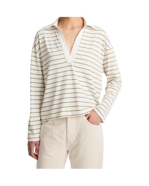 Vince White Striped V-Neck T-Shirt