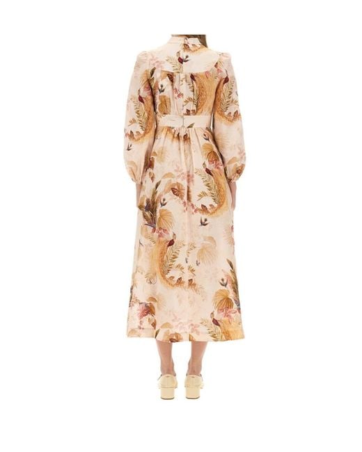 Zimmermann Natural Floral Printed V-Neck Long Dress