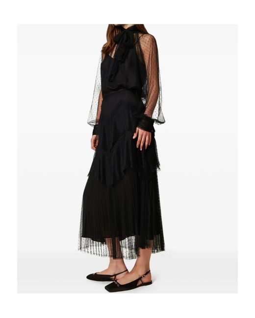 Twinset Black Pleated Tiered Midi Skirt