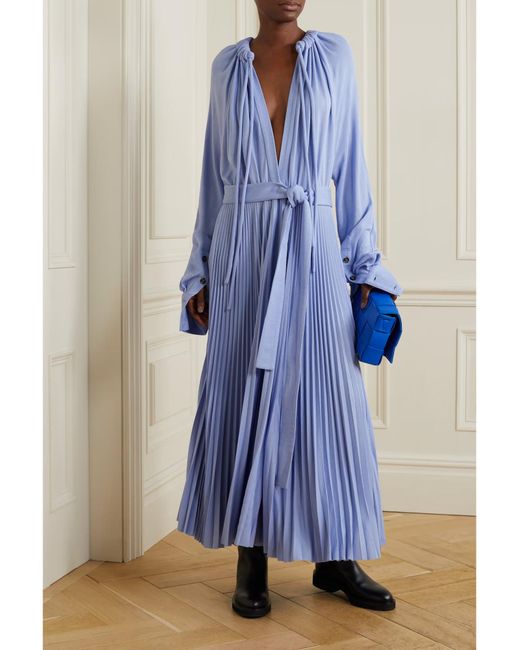 Proenza Schouler Blue Lace-Up Pleated Dress