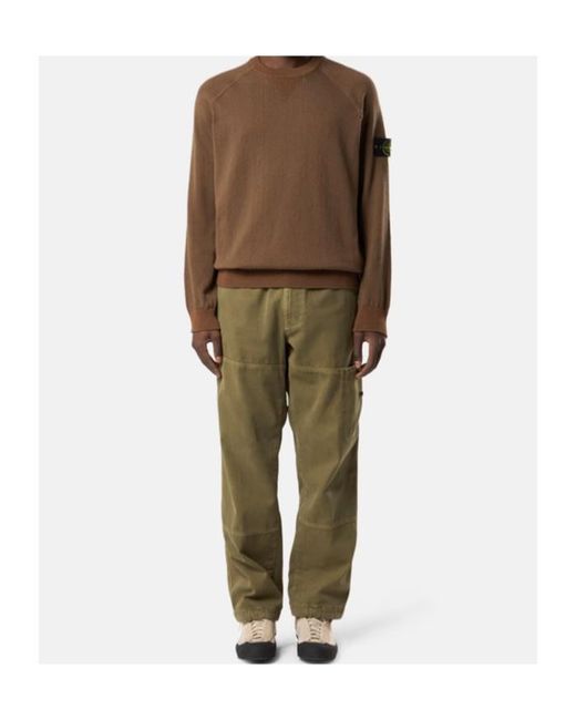 Stone Island Brown Ribbed Crew Neck Knitted Sweater for men