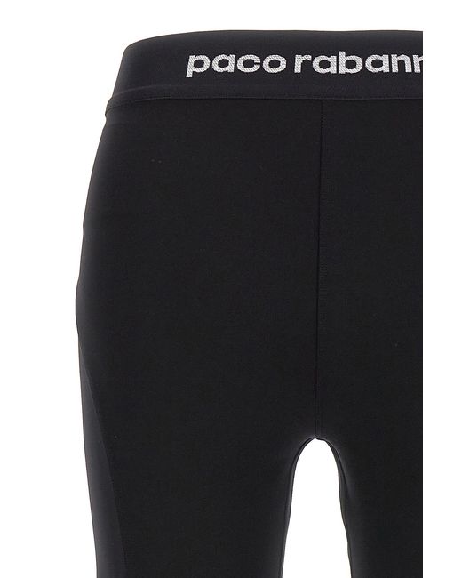 Rabanne Black Logo Detailed High Waisted Leggings