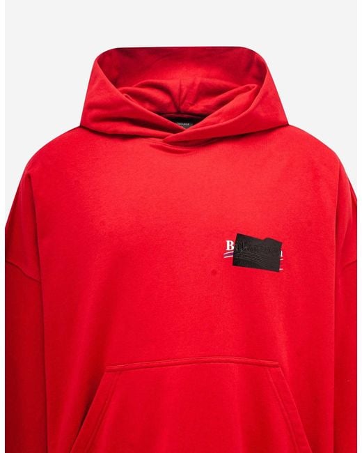 Balenciaga Red Logo-Print Cotton Hoodie for men