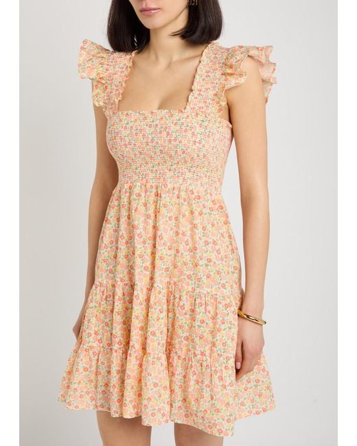 Rixo Pink Floral-Print Cotton Mini Dress