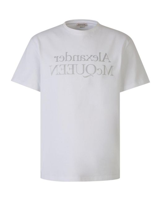 McQueen White Reflective Logo Printed T-Shirt for men