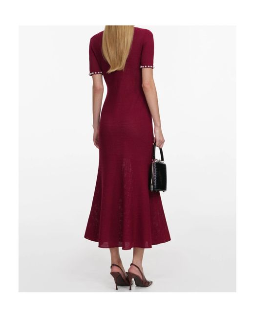 Self-Portrait Red Button-Up Knit Midi Dress