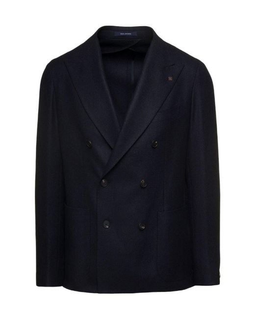 Tagliatore Blue Peak-Lapels Double-Breasted Blazer for men