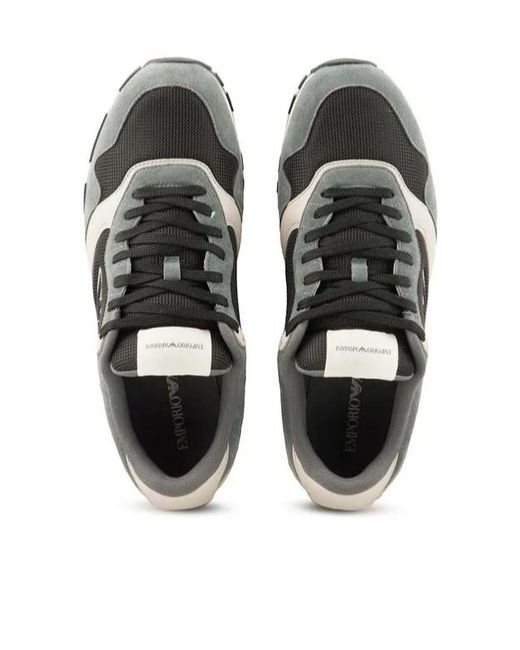 Emporio Armani Gray Logo Embroidered Mesh Panelled Sneakers for men