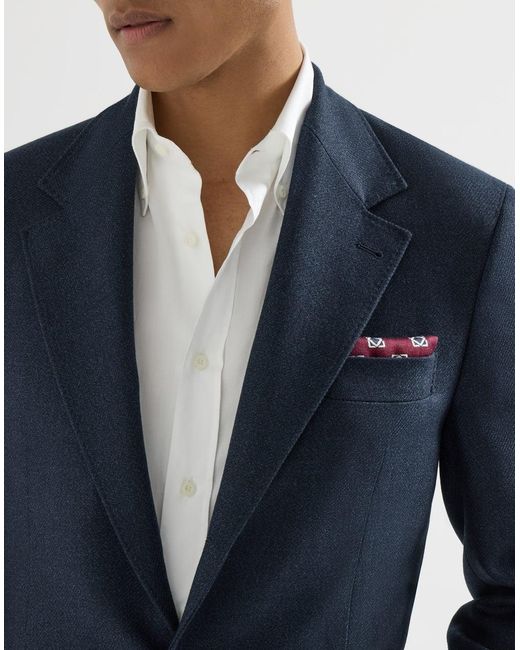 Brunello Cucinelli Blue Mouliné Virgin-Wool Twill Deconstructed Cavallo Blazer With Metal Buttons for men