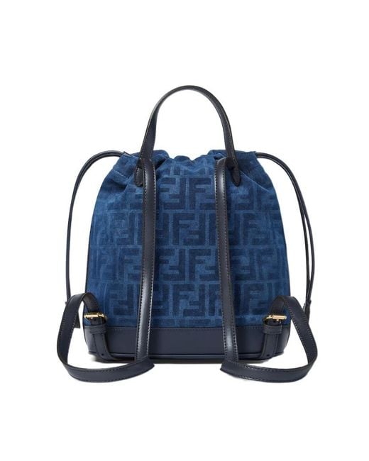 Fendi Blue Flocked Ff Denim Backpack