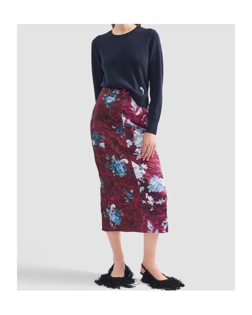 Erdem Red Floral-Print Midi Skirt