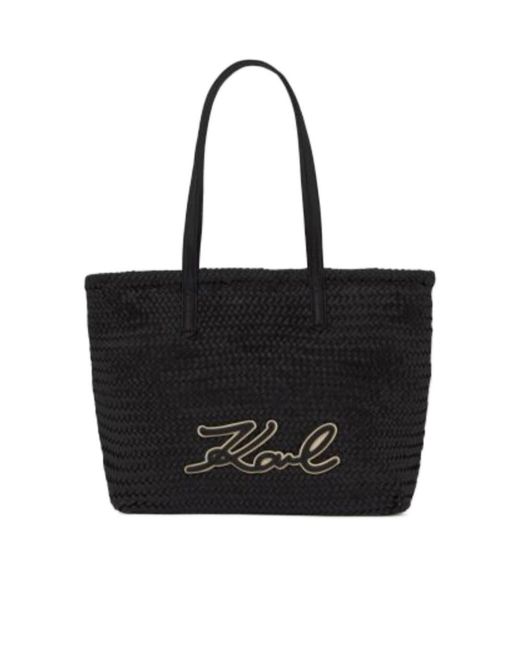 Karl Lagerfeld Black Logo Woven Tote Bag
