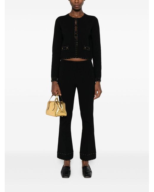 Twinset Black Rhinestone-Embellished Flared Trousers