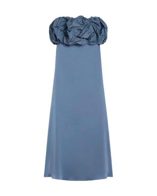 Max Mara Blue Strapless Ruffled-Bodice Maxi Dress