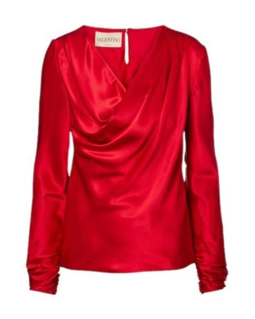 Valentino Red Draped Silk Satin Top