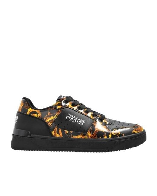 Versace Jeans Black Barocco-Print Lace-Up Sneakers for men
