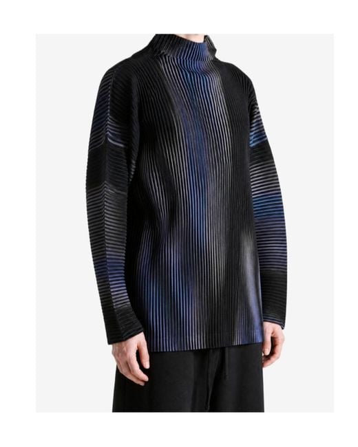 Homme Plissé Issey Miyake Blue Mock-Neck T-Shirt for men