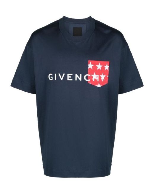 Givenchy Blue Logo Printed Crewneck T-Shirt for men