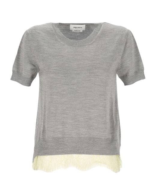 McQueen Gray Ribbed-Trim Top