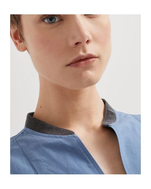 Brunello Cucinelli Blue V-Neck Sleeveless Belted Midi Dress