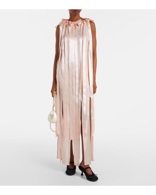 Simone Rocha Pink Bow-Detail Floral Jacquard Maxi Dress