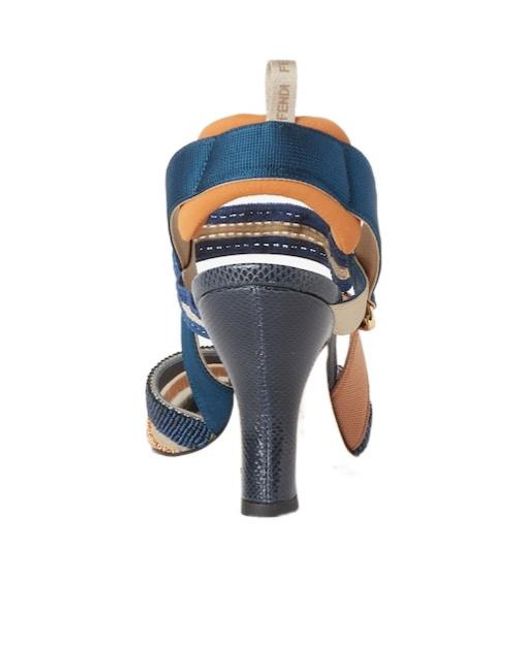 Fendi Blue And Copper Mesh And Beaded High-Heeled Slingbacks