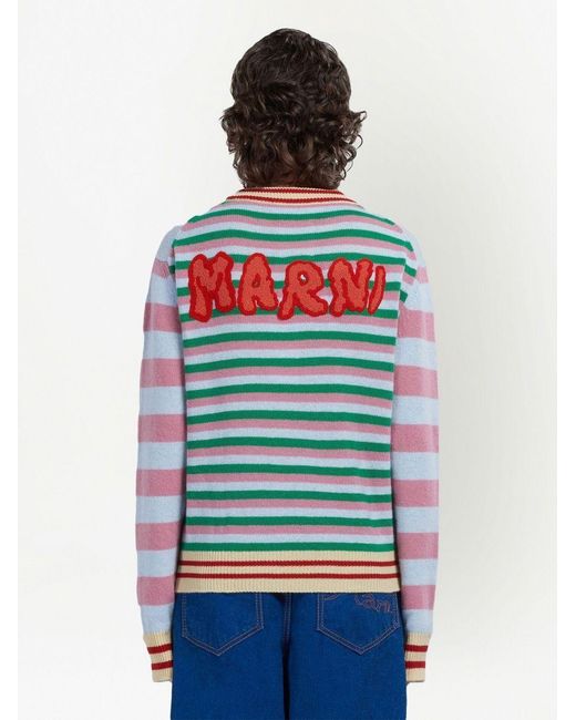 Marni Blue Sweater With Multicolour Inlay