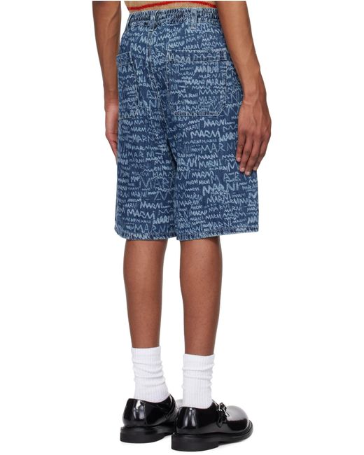 Marni Blue Logo Printed Denim Shorts for men
