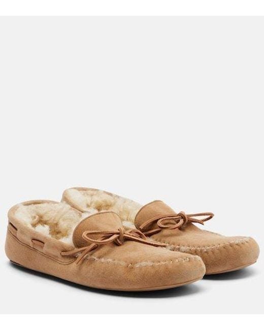 The Row Brown Lucca Shearling-Trimmed Suede Boat Shoes