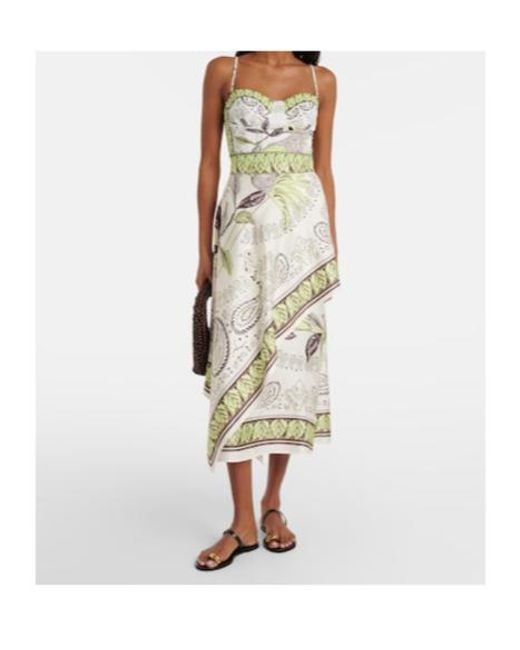 Tory Burch White Printed Silk Satin Midi Skirt