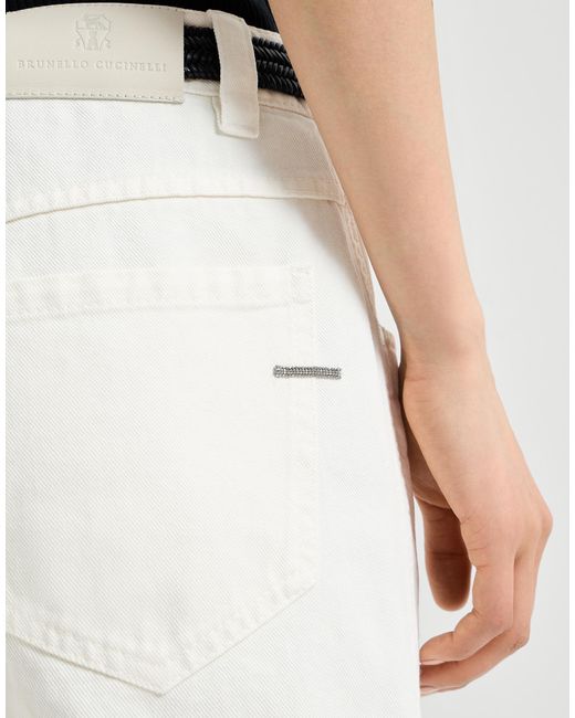 Brunello Cucinelli White Dyed Denim Five-Pocket Straight Trousers With Shiny Bartack