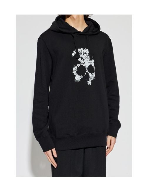 McQueen Black Skull Lace Drawstring Hoodie for men