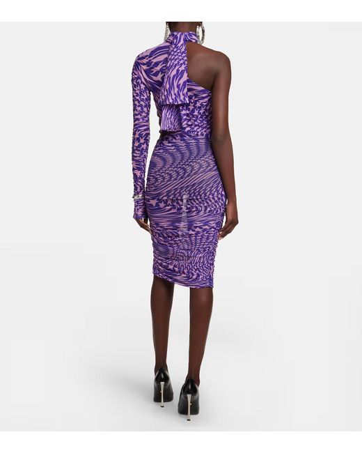 Mugler Purple Printed Mesh Lace Dress
