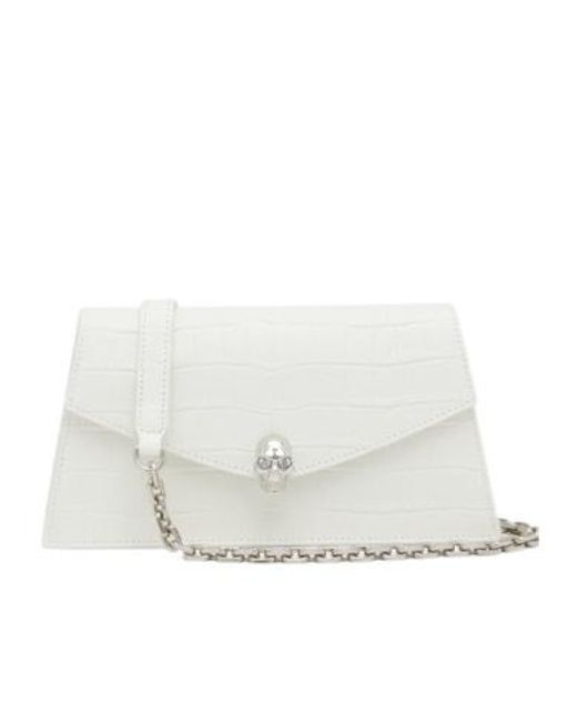 McQueen White Mini Skull Cross Body Bag