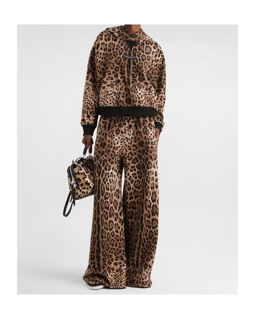 Dolce & Gabbana Brown Leo-Print Cotton Hooded Sweatshirt