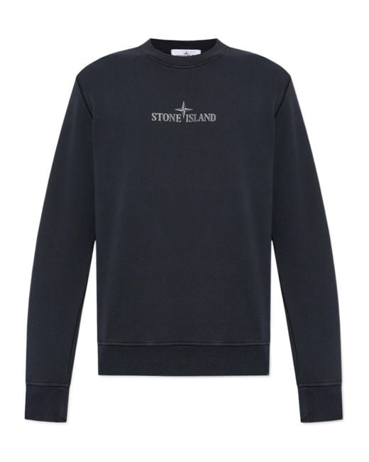 Stone Island Blue Logo Detailed Crewneck Sweatshirt for men