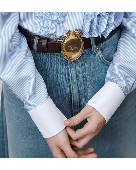 Dior Blue Iviera Blouse With Ruffled Plastron