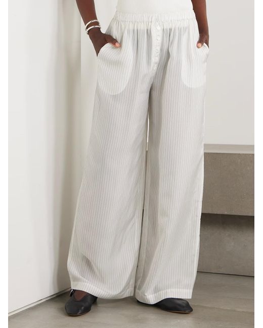 Frankie Shop White Striped Wide-Leg Casual Pants