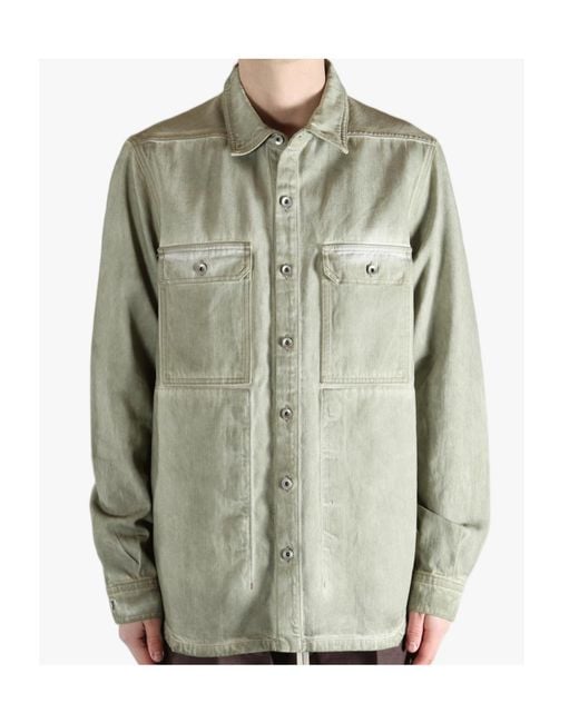 Rick Owens Green Button-Up Denim Shirt for men