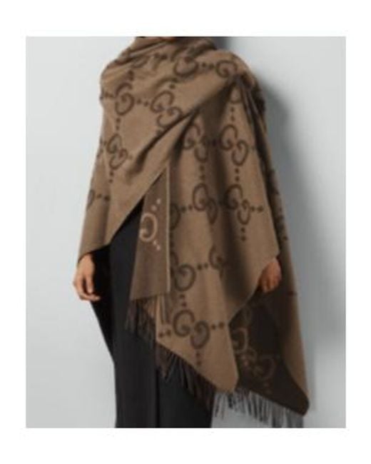 Gucci Brown Monogrammed Fringe Edge Poncho for men