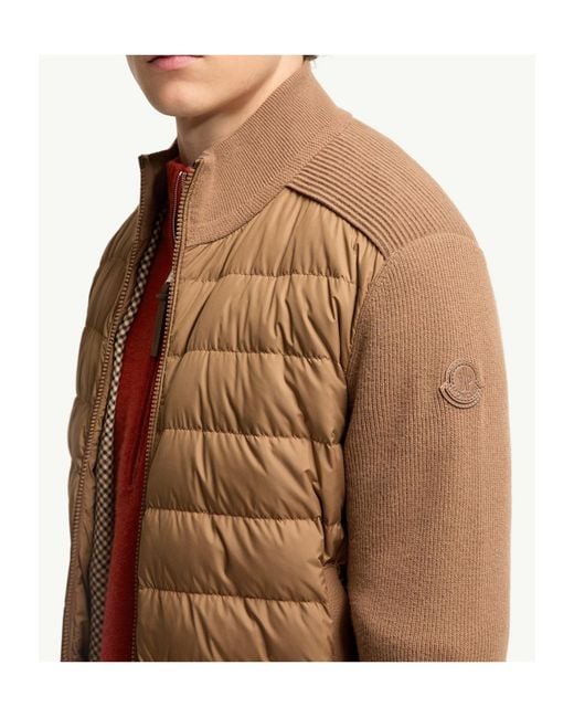 Moncler Brown Wool Cashmere Blend Padded Zip-Up Cardigan for men