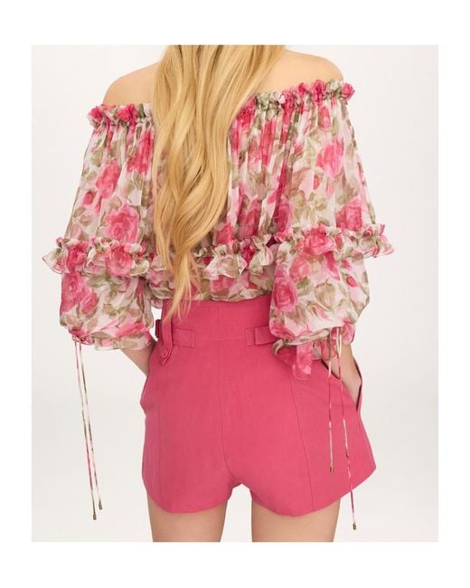Chloé Pink Chloé Ruffled Floral Off-Shoulder Top