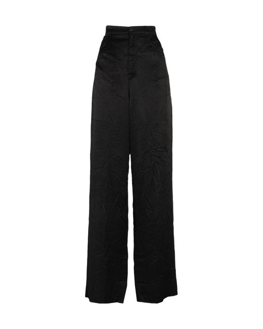 Balenciaga Black High-Waisted Satin Wide-Leg Trousers
