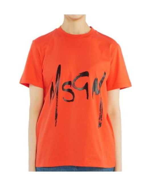MSGM Orange Logo T-Shirt