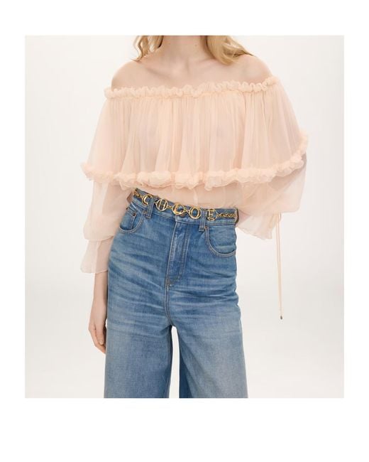 Chloé White Chloé Off-The-Shoulder Puff-Sleeved Top