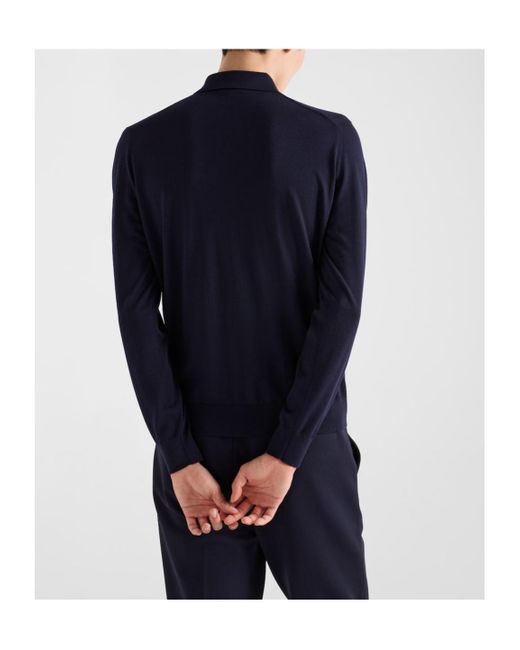 Prada Blue Wool Logo Polo Shirt for men