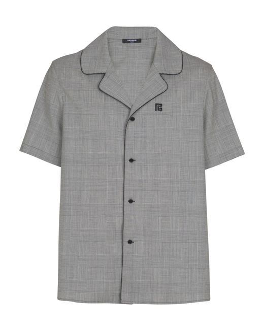 Balmain Gray Short-Sleeved Prince Of Wales Shirt for men