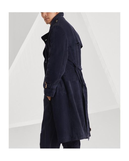 Brunello Cucinelli Blue Suede Trench Coat for men