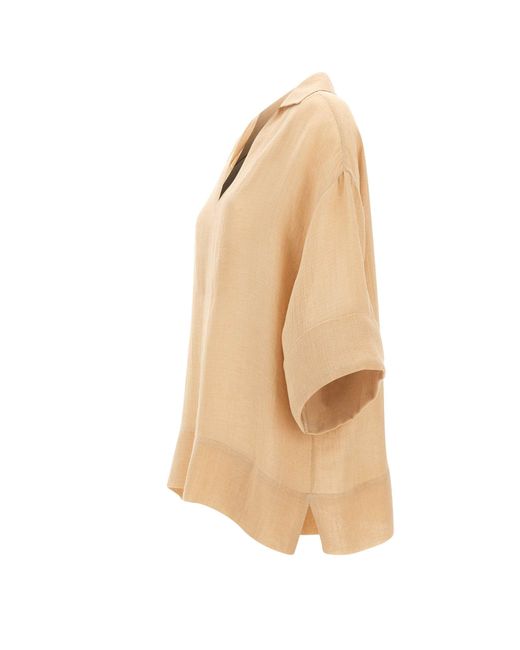 Eleventy Natural Oversized V-Neck Shirt